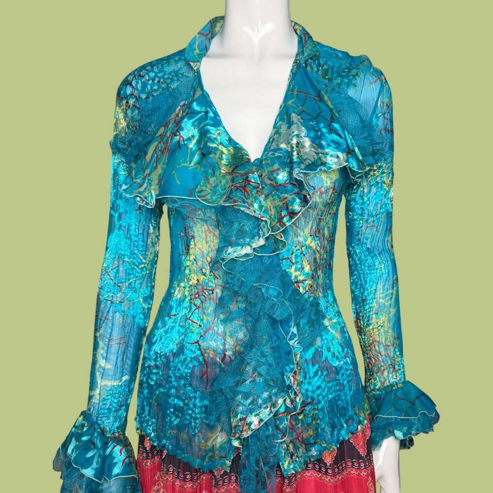 Italy Vintage Silk and Rayon Ruffled Sheer Blouse
